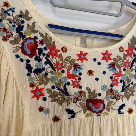 Solitaire Boho Long Sleeve Embroidered Baby Doll Top - Picture 3 of 5